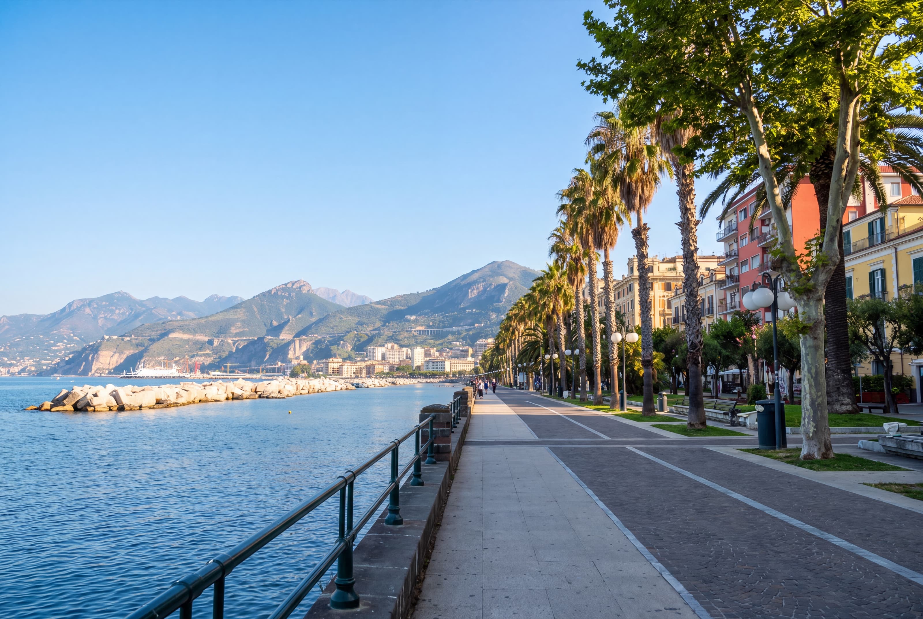 The Lungomare Trieste, Salerno's seafront promenade lined with palms and plane trees