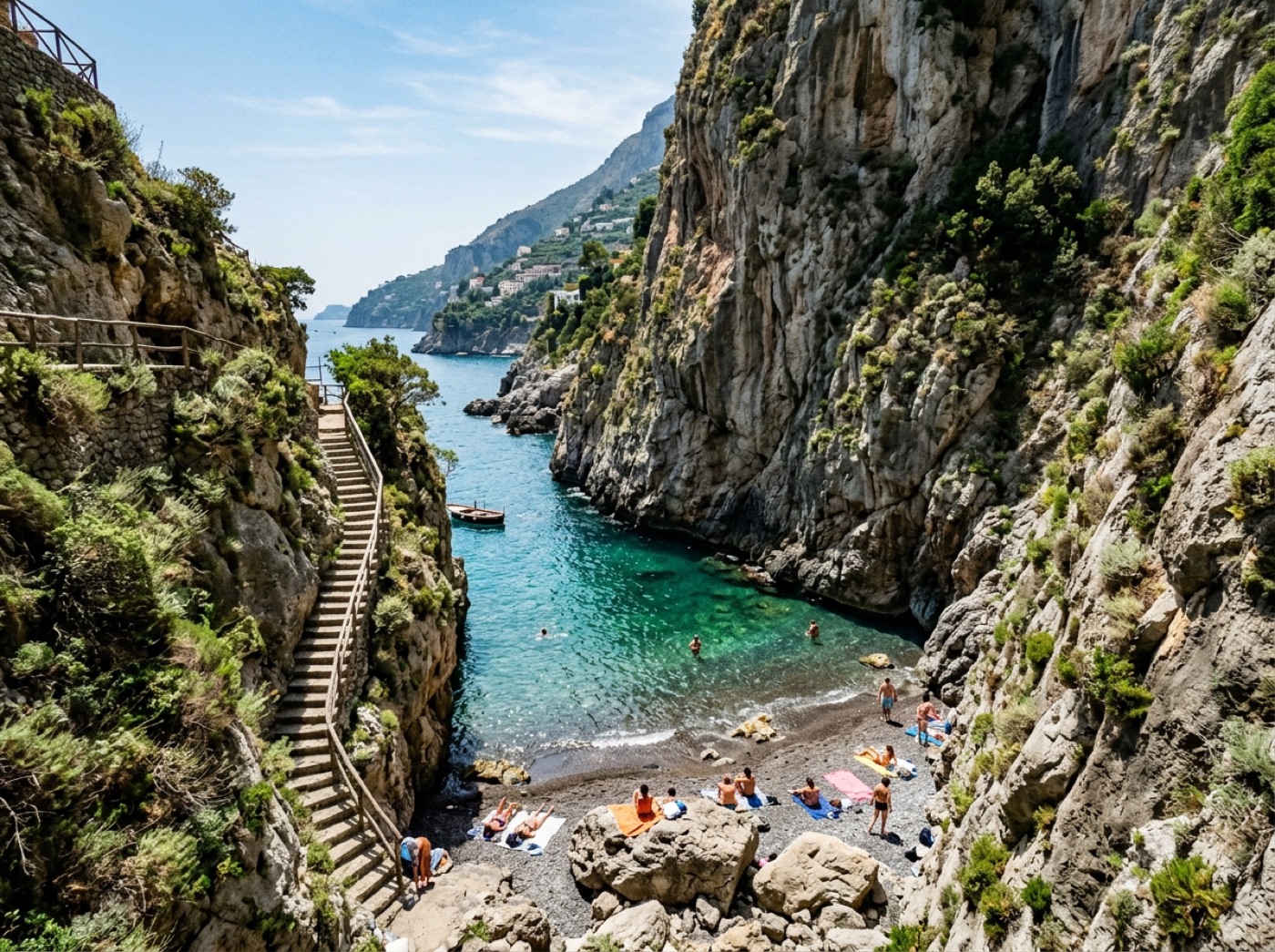 Hidden cove near Praiano with turquoise water