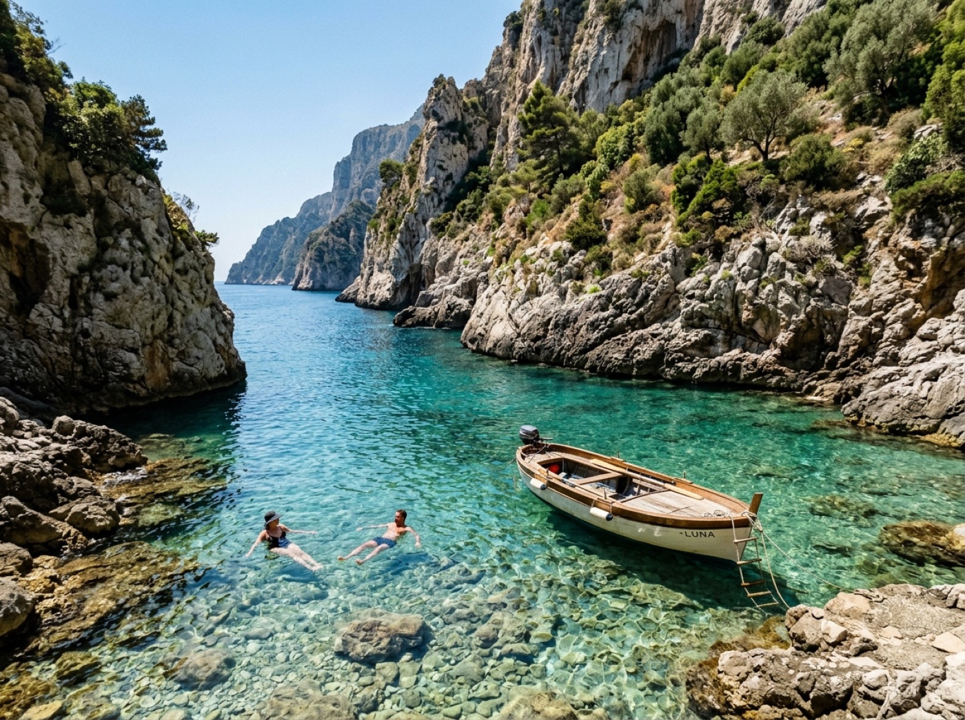 Remote boat-only cove with crystal clear water near Amalfi