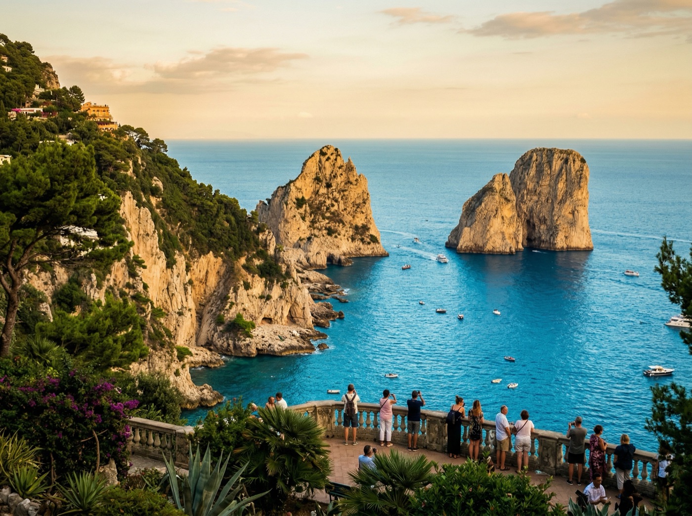 Faraglioni rocks of Capri seen from a private boat