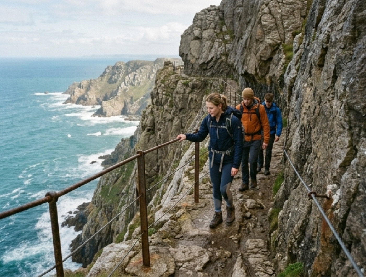 Narrow cliff section of the Sentiero degli Dei with sea below