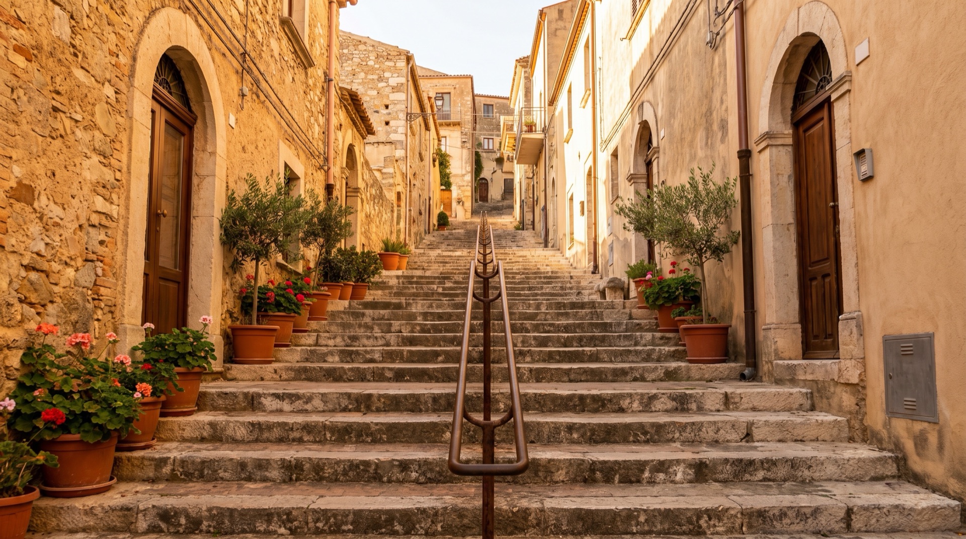 One of the signposted stone stair routes down from Ragusa Superiore into Ibla, a pedestrian descent with no lift