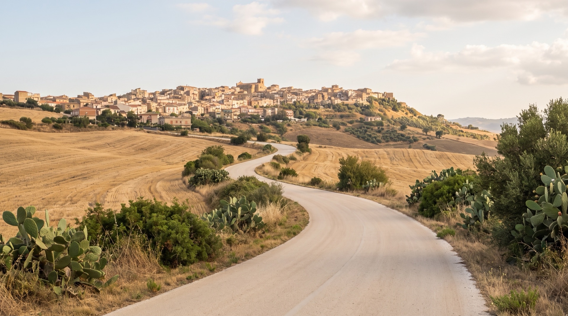 La strada che sale fra le colline verso Vallelunga Pratameno, l'ultimo tratto che nessun orario di autobus copre