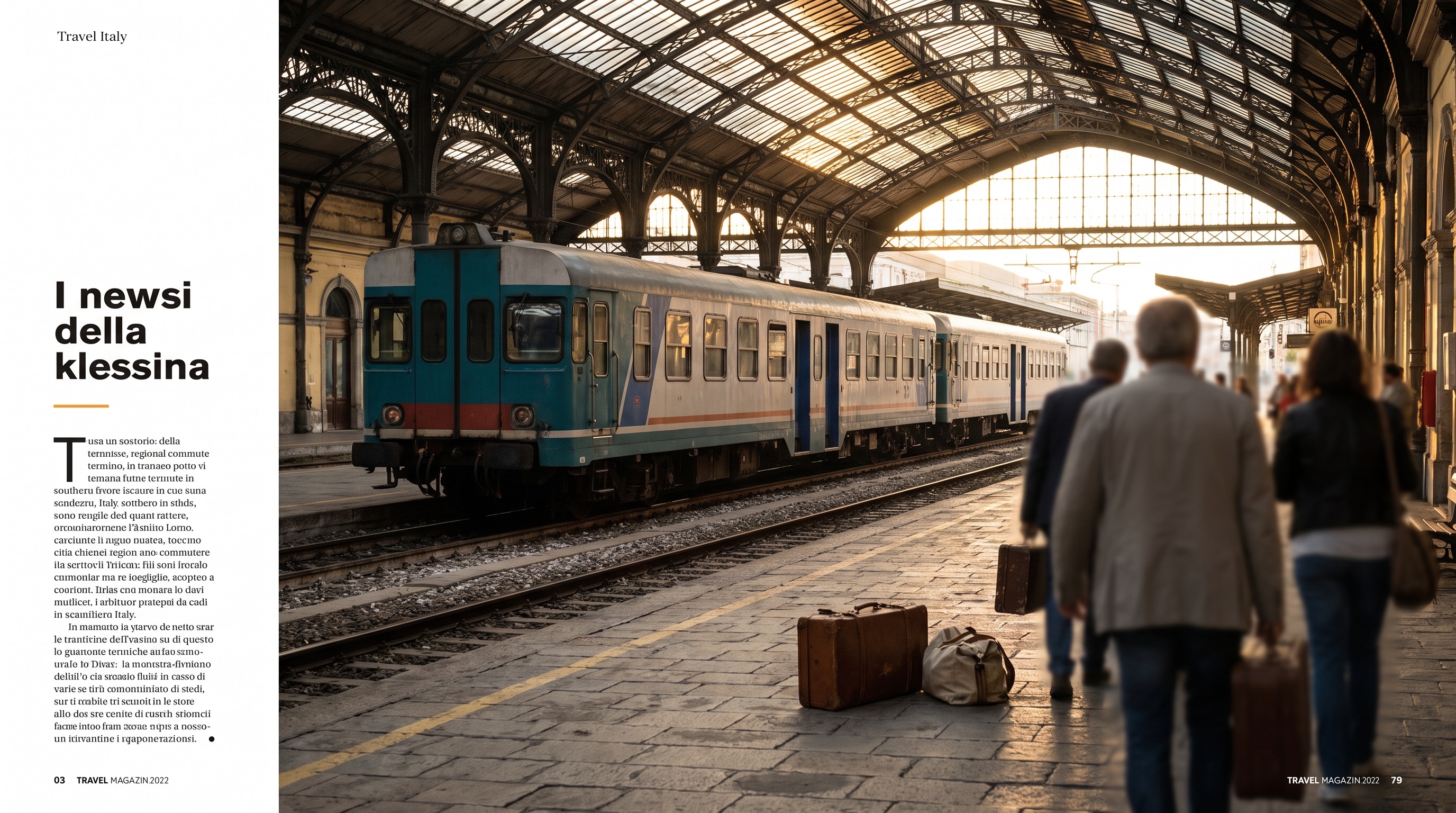 Railway platform of a large southern Italian terminus in the late afternoon