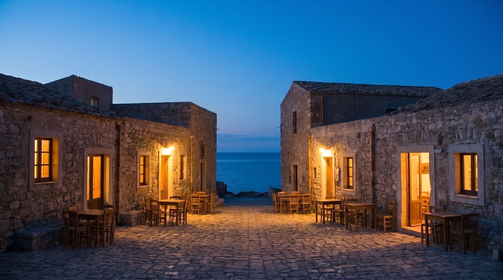 The square of the old tonnara in Marzamemi, Piazza Regina Margherita, the pedestrian heart of the village about 500 metres from the bus stop in Via Calleri
