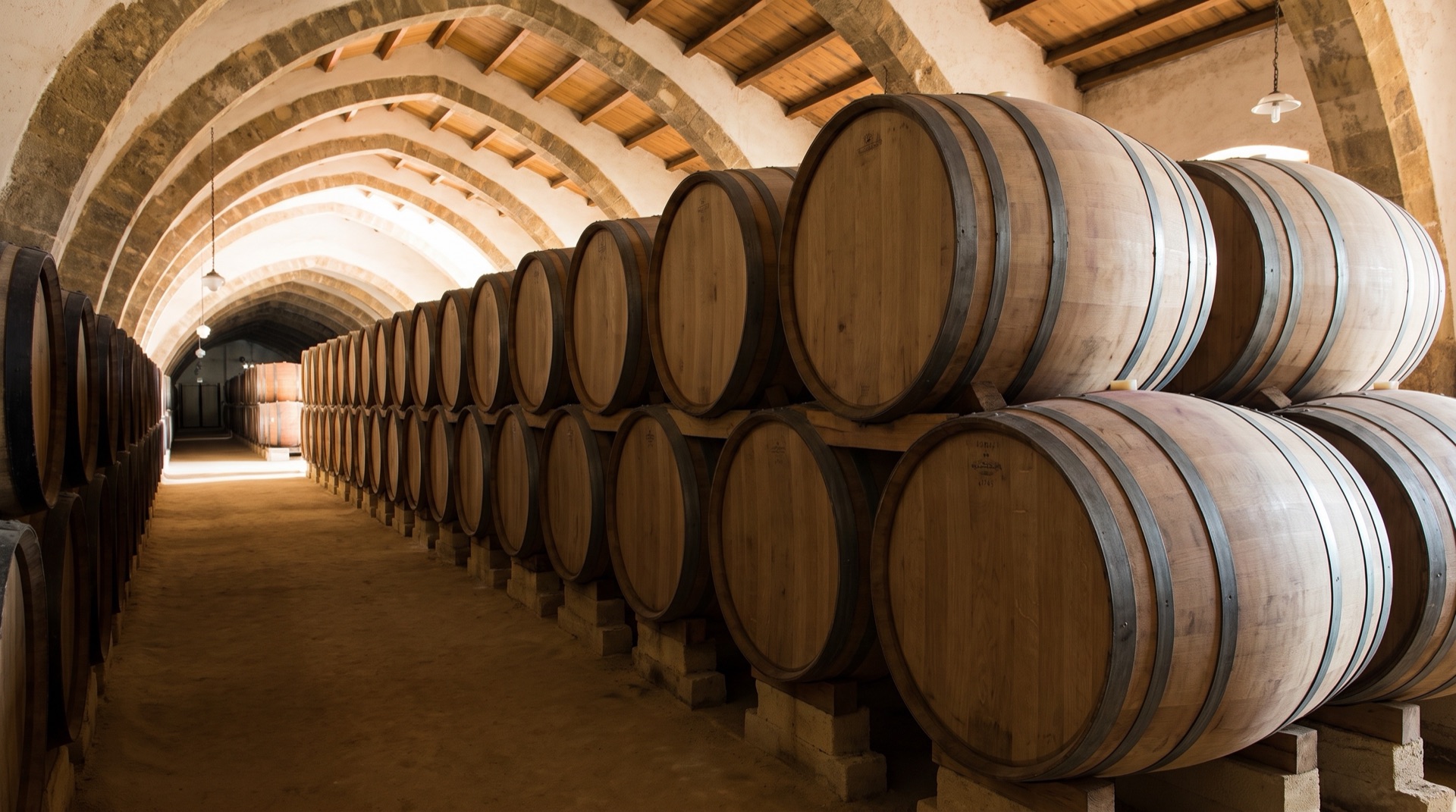 Barrels ageing in a Marsala wine cellar, the fortified wine named after the town and the reason many arrivals at Birgi book a tasting for the same afternoon