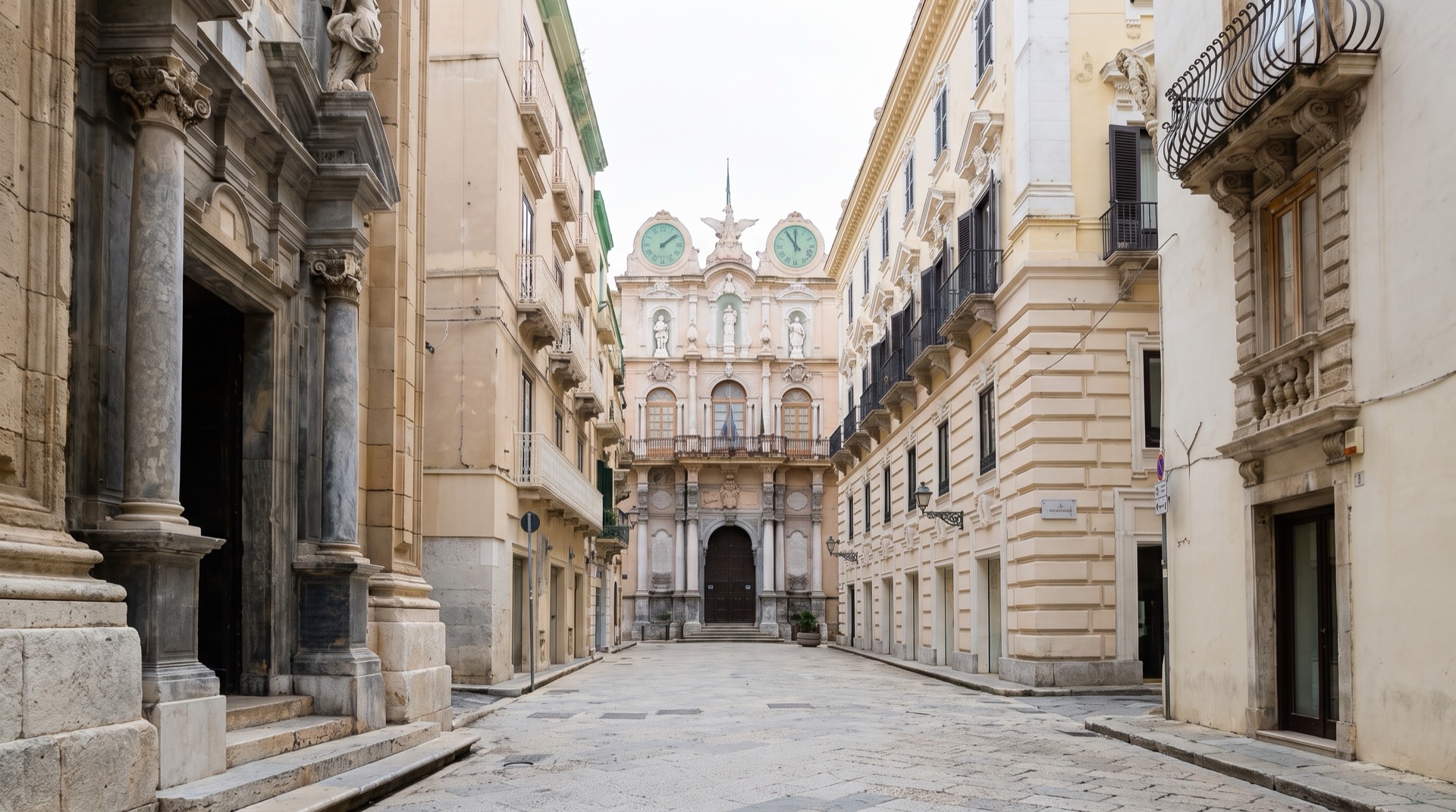 A narrow lane in the old town of Trapani, the district reached from the Trapani-Porto bus terminus