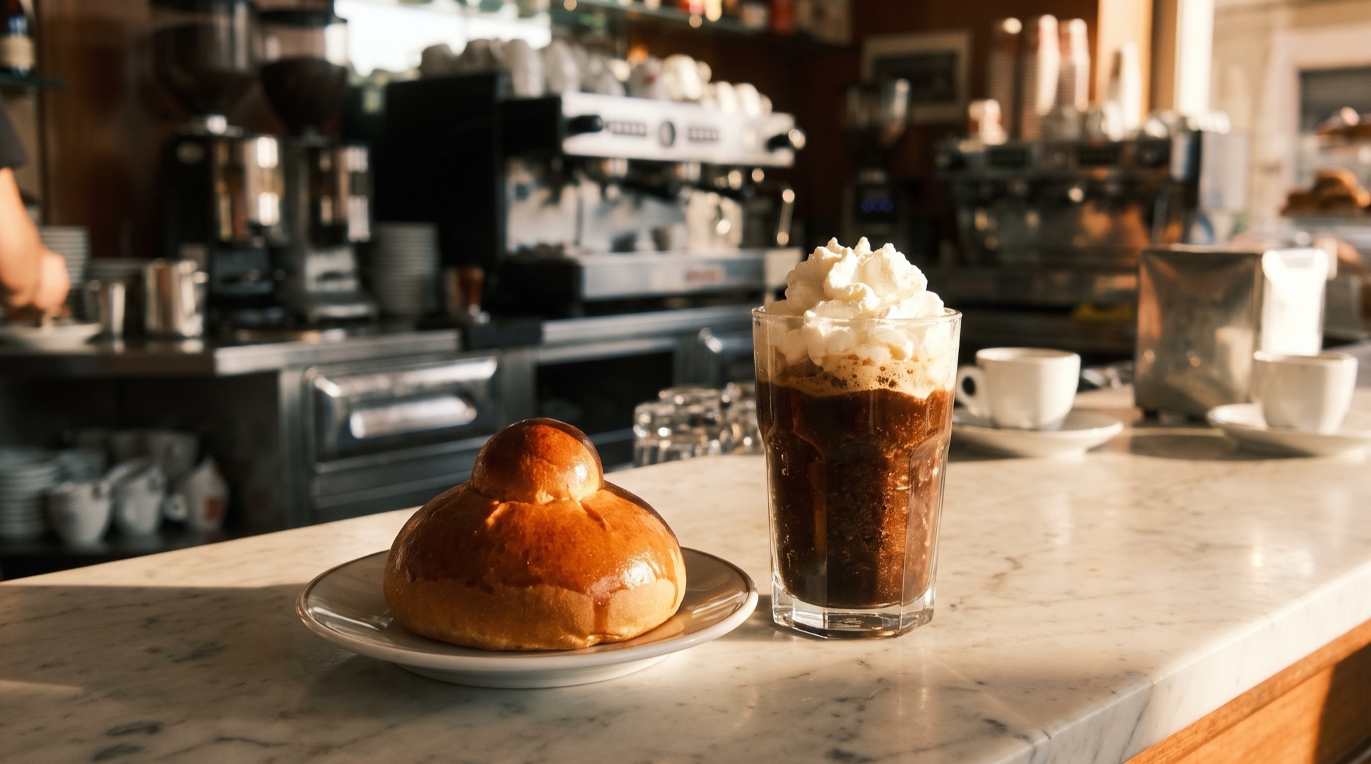 Sicilian granita served with a brioche in a Catania bar, the standard breakfast after an early landing at Fontanarossa