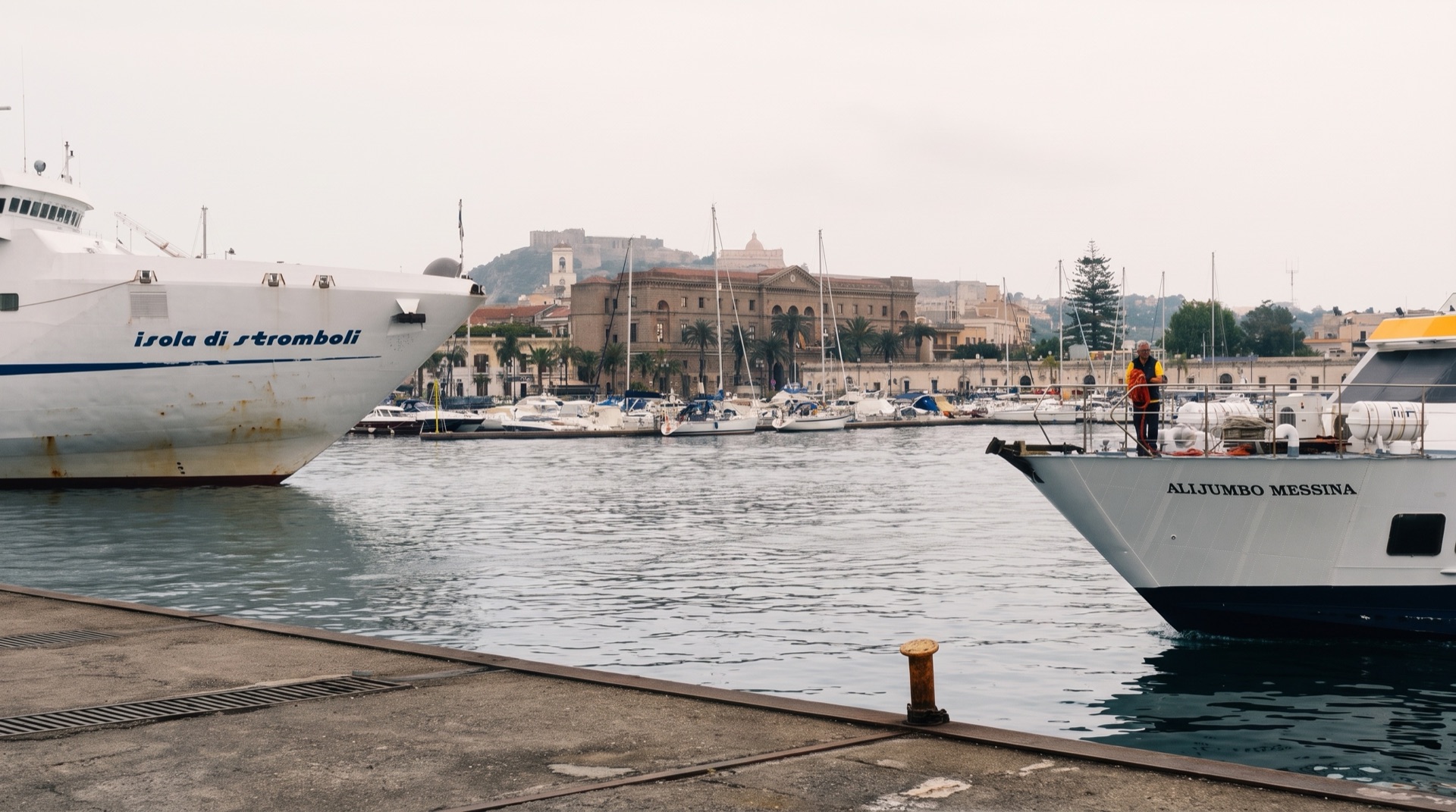 Milazzo harbour in the early morning, where the hydrofoils from the Aeolian Islands come in